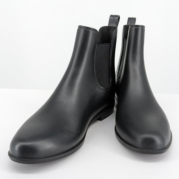 A New Day Rubber Bootie 10 Black Side Gore Stretch Almond Toe Ankle Rain Outdoor - Picture 12 of 13
